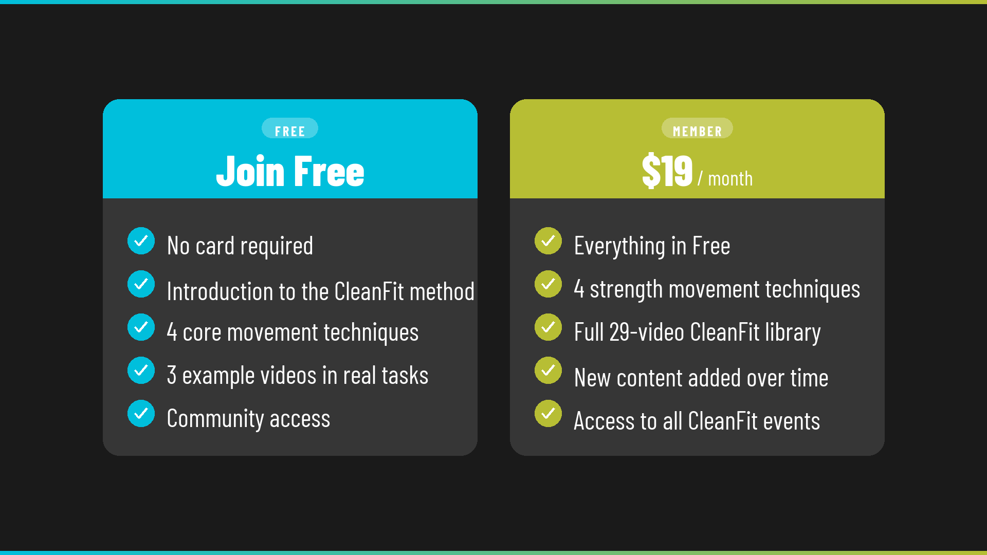 CleanFit pricing — Free and Member plans